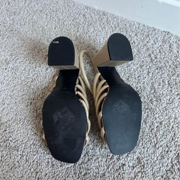 Free People Colette Cinched Gold Preppy Block Strappy‎ Heel Size 37 (6.5) - Picture 5 of 6